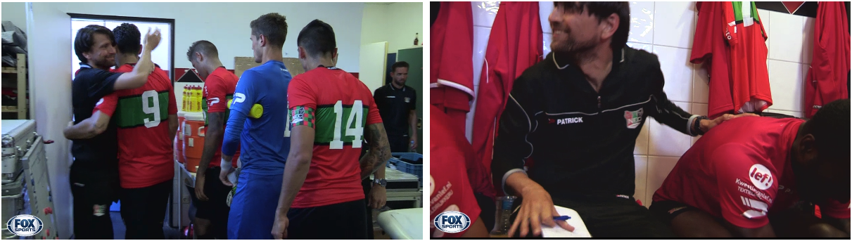 Peter Hyballe heeft graag fysiek contact met zijn spelers. (Foto's via FoxSports).